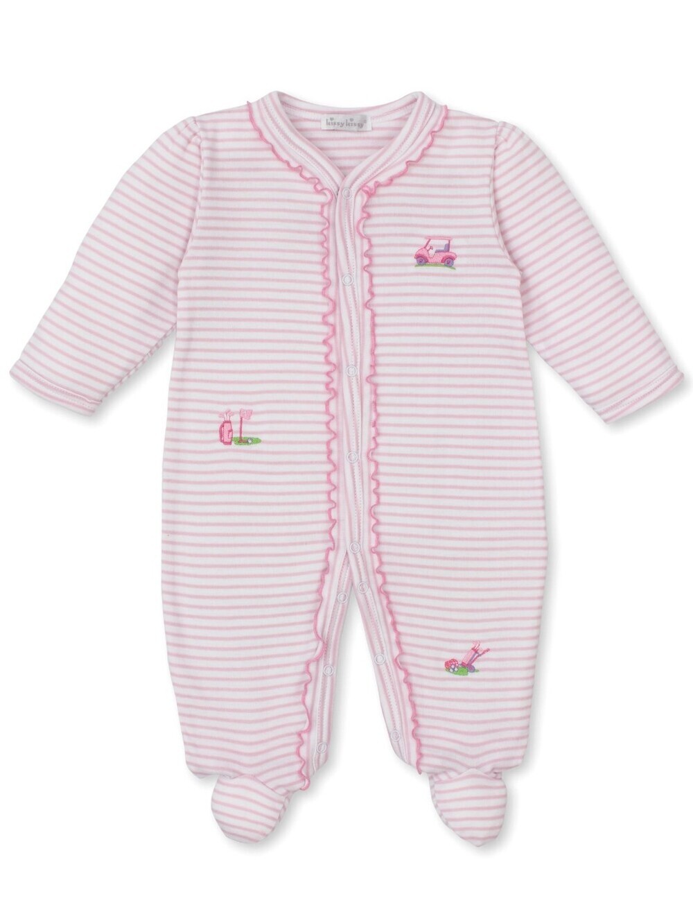 Kissy Kissy Fairway Foursome Footie- Pink Stripe Size 6-9M